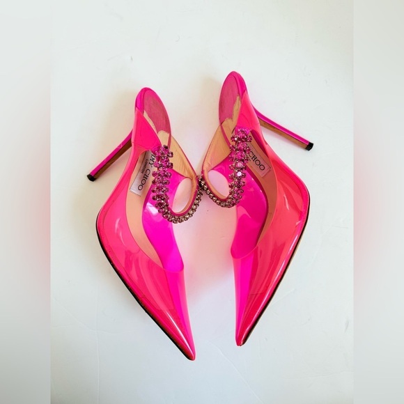 JIMMY CHOO Hot Pink Plexi Crystal Bing 100mm pointed toe pumps EU 39 - Picture 5 of 12
